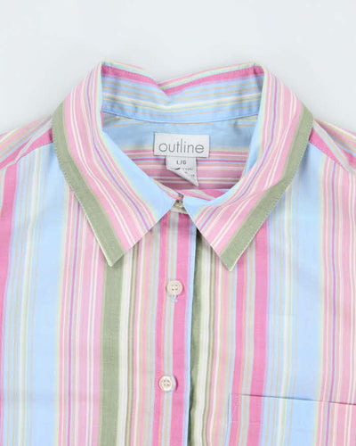 Vintage Outline Striped Button-Up Blouse - L