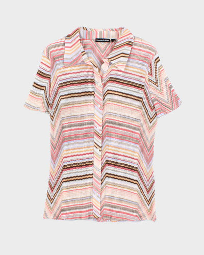 Vintage Y2k 00s Essentials By Milano Pleated Stripe Blouse - XL
