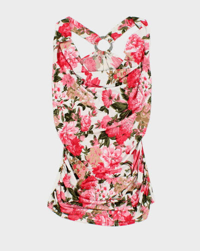 Vintage Y2k 00s Floral Cowl Neck O Ring Top - XS