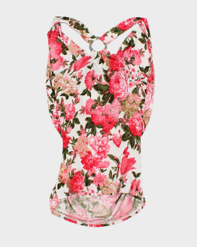 Vintage Y2k 00s Floral Cowl Neck O Ring Top - XS