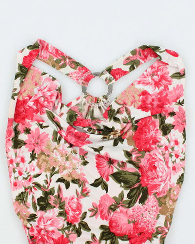 Vintage Y2k 00s Floral Cowl Neck O Ring Top - XS