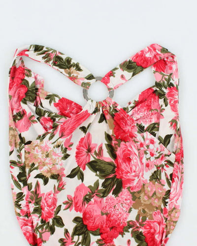 Vintage Y2k 00s Floral Cowl Neck O Ring Top - XS