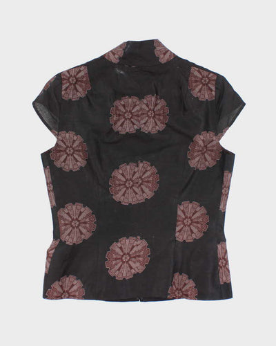 Vintage High Neck Zip-Up Pattern Blouse - M