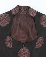 Vintage High Neck Zip-Up Pattern Blouse - M
