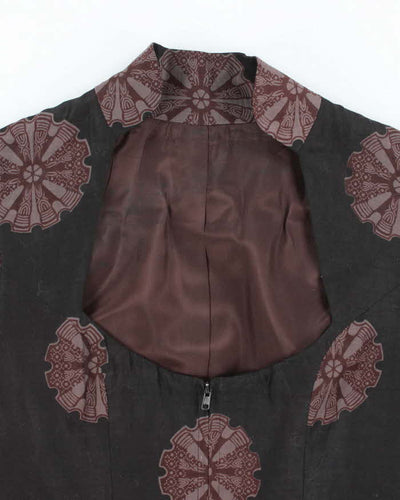 Vintage High Neck Zip-Up Pattern Blouse - M