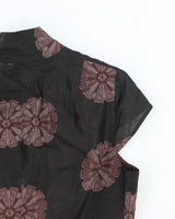 Vintage High Neck Zip-Up Pattern Blouse - M