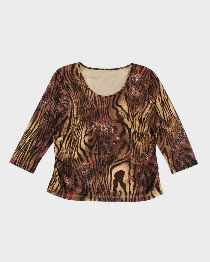 Vintage Y2k 00s Animal Print Double Mesh Ruched Top - L