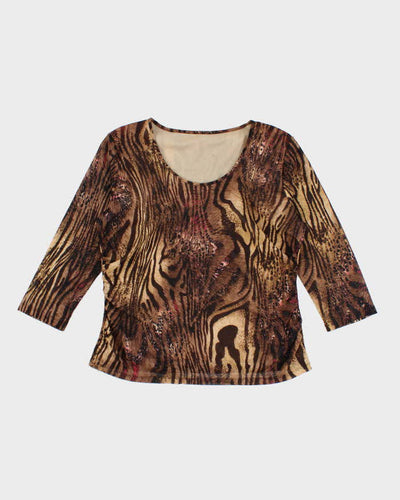 Vintage Y2k 00s Animal Print Double Mesh Ruched Top - L