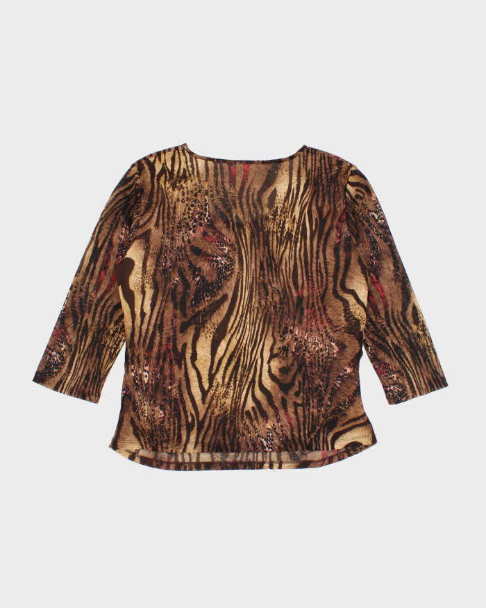 Vintage Y2k 00s Animal Print Double Mesh Ruched Top - L