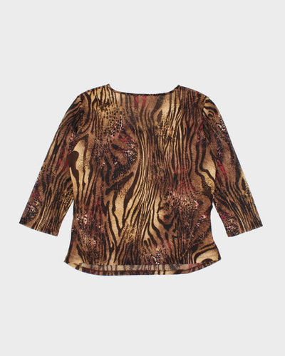 Vintage Y2k 00s Animal Print Double Mesh Ruched Top - L