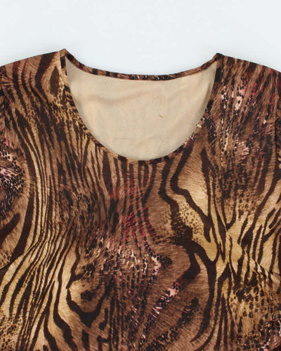 Vintage Y2k 00s Animal Print Double Mesh Ruched Top - L