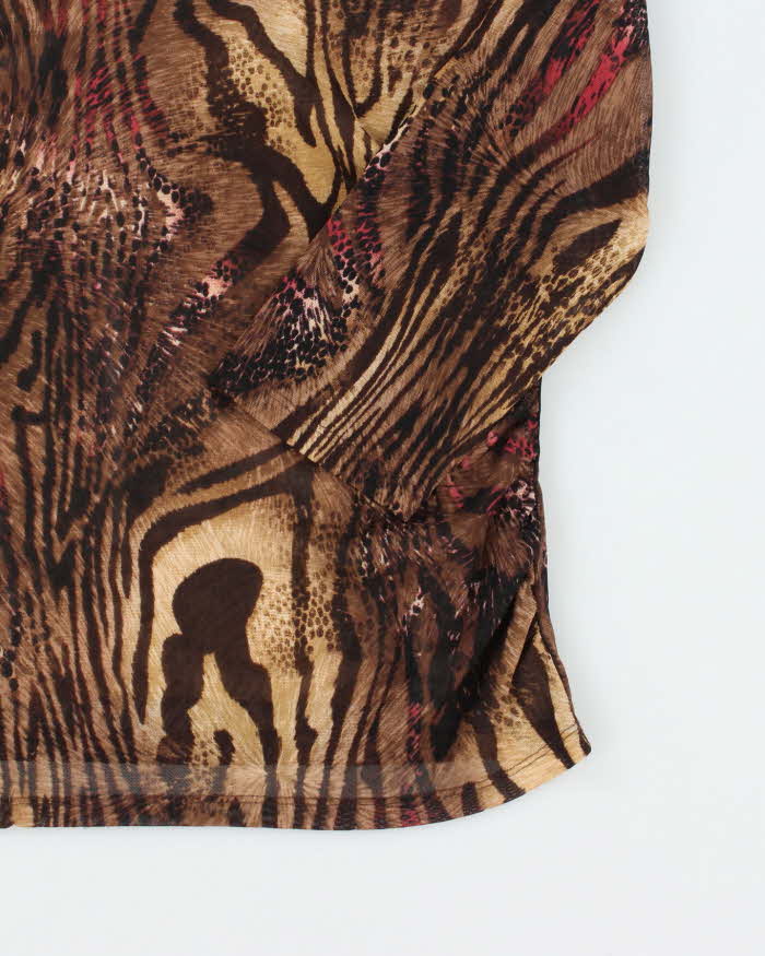 Vintage Y2k 00s Animal Print Double Mesh Ruched Top - L