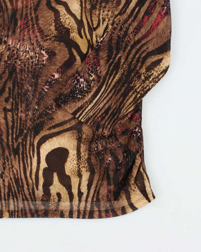 Vintage Y2k 00s Animal Print Double Mesh Ruched Top - L