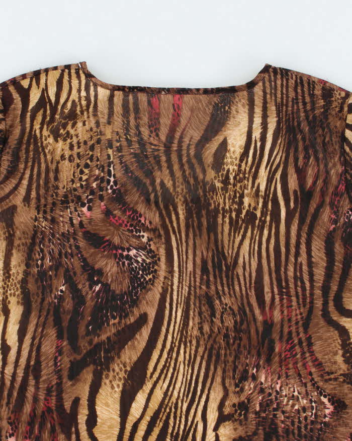 Vintage Y2k 00s Animal Print Double Mesh Ruched Top - L