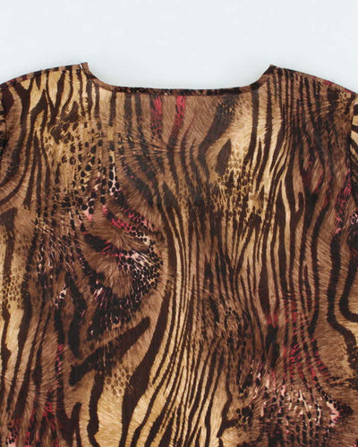 Vintage Y2k 00s Animal Print Double Mesh Ruched Top - L