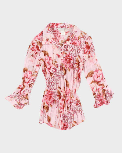 Vintage 90s Fairweather Studio Floral Mesh Crinkle Blouse - S