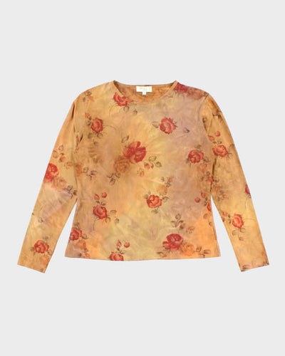 Vintage 90s Puli Long Sleeve Slinky Floral Top - M