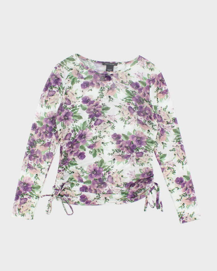 Vintage Y2k 00s Suzy Shier Floral Mesh Ruched Top - M