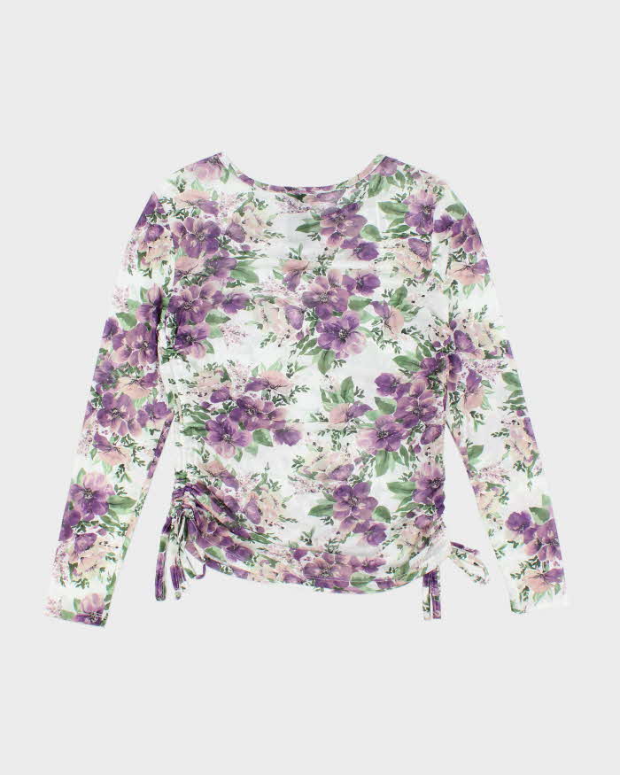 Vintage Y2k 00s Suzy Shier Floral Mesh Ruched Top - M