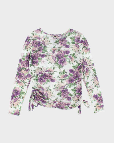 Vintage Y2k 00s Suzy Shier Floral Mesh Ruched Top - M