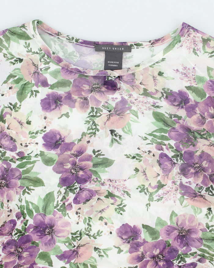Vintage Y2k 00s Suzy Shier Floral Mesh Ruched Top - M