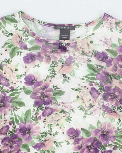 Vintage Y2k 00s Suzy Shier Floral Mesh Ruched Top - M