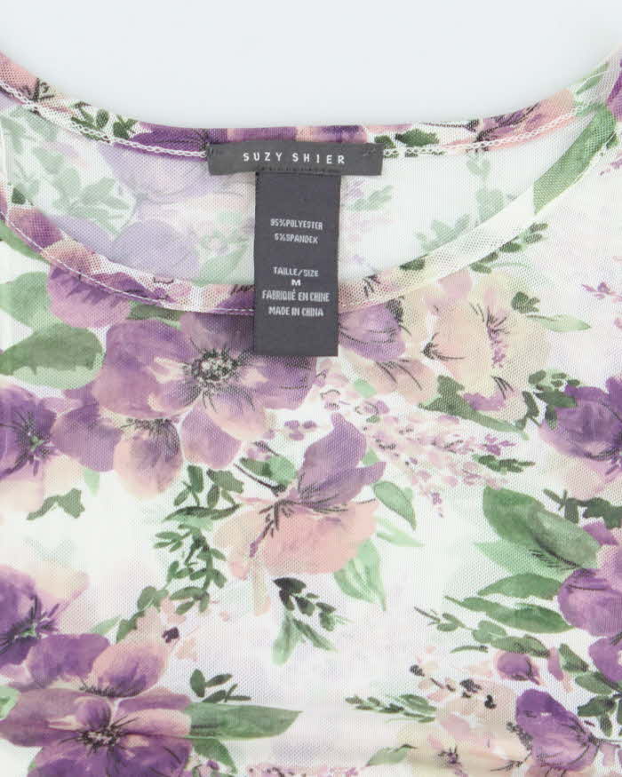 Vintage Y2k 00s Suzy Shier Floral Mesh Ruched Top - M