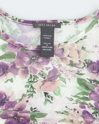 Vintage Y2k 00s Suzy Shier Floral Mesh Ruched Top - M
