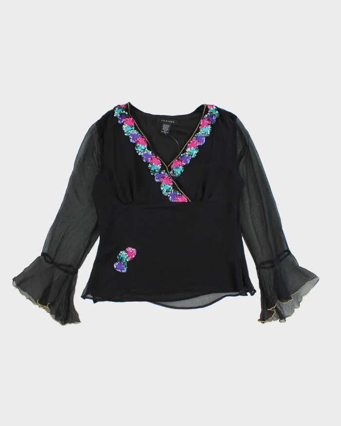 Vintage Silkland Sequin Beaded Silk Top - S