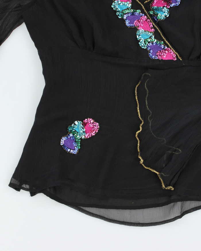 Vintage Silkland Sequin Beaded Silk Top - S