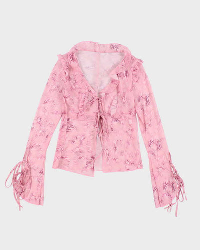 Vintage Y2k 00s Animal Print Mesh Tie -Up Top - M