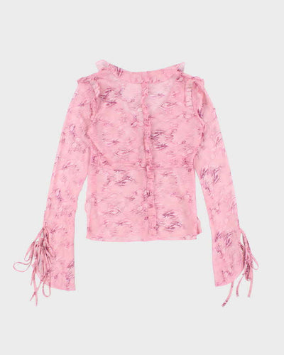 Vintage Y2k 00s Animal Print Mesh Tie -Up Top - M