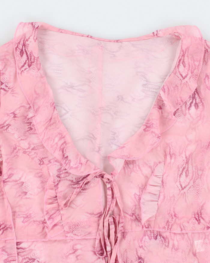 Vintage Y2k 00s Animal Print Mesh Tie -Up Top - M