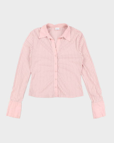 Vintage 90s Suzy Pink Mesh Panel Blouse - M