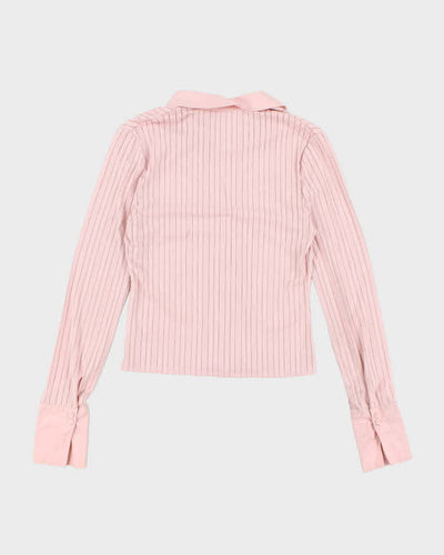 Vintage 90s Suzy Pink Mesh Panel Blouse - M