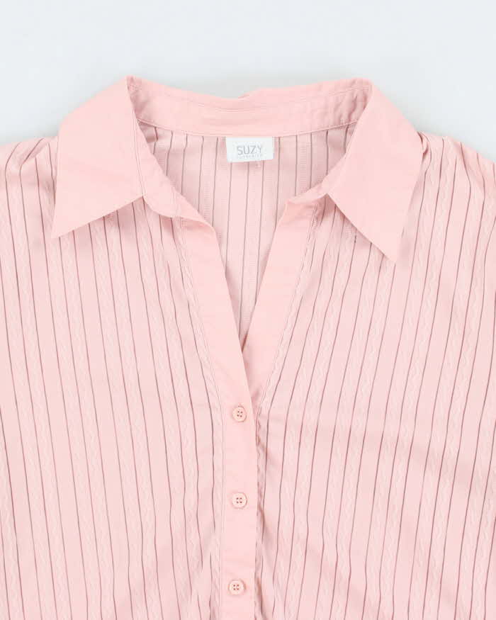 Vintage 90s Suzy Pink Mesh Panel Blouse - M