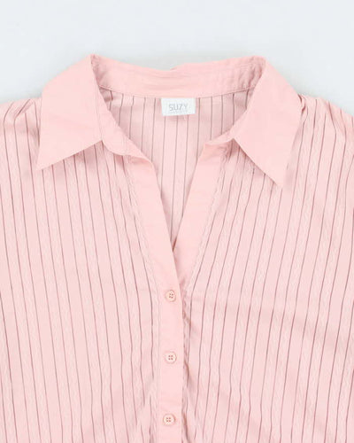 Vintage 90s Suzy Pink Mesh Panel Blouse - M