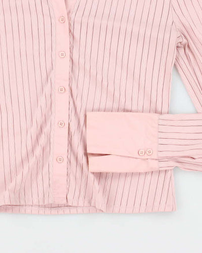 Vintage 90s Suzy Pink Mesh Panel Blouse - M