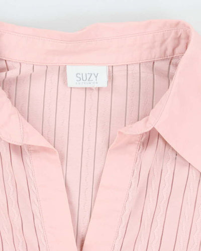Vintage 90s Suzy Pink Mesh Panel Blouse - M