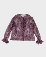 Vintage Y2k 00s Purple Ruffle Mesh Blouse - L