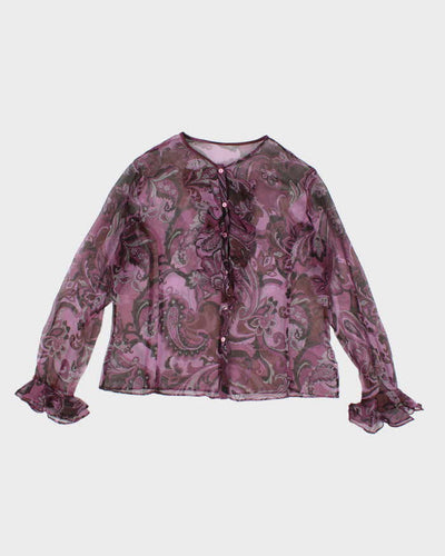 Vintage Y2k 00s Purple Ruffle Mesh Blouse - L