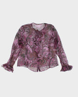 Vintage Y2k 00s Purple Ruffle Mesh Blouse - L