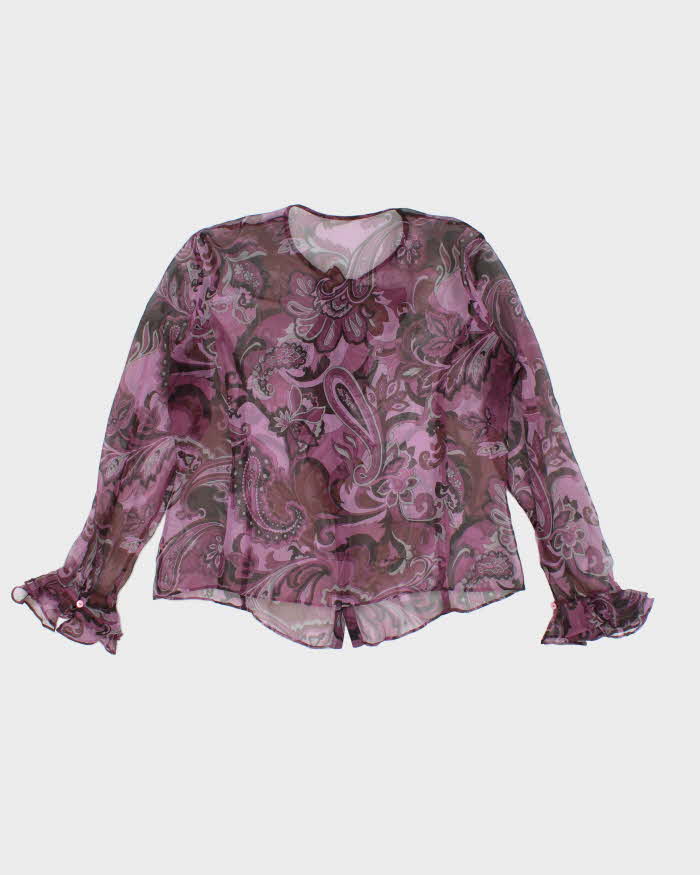 Vintage Y2k 00s Purple Ruffle Mesh Blouse - L