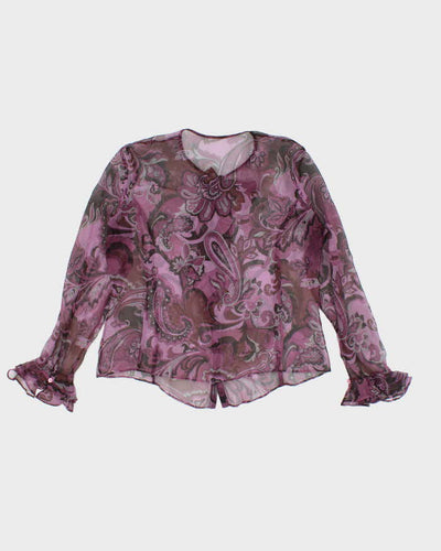 Vintage Y2k 00s Purple Ruffle Mesh Blouse - L