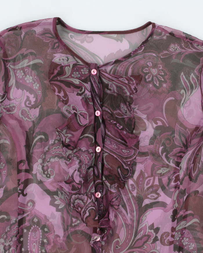 Vintage Y2k 00s Purple Ruffle Mesh Blouse - L