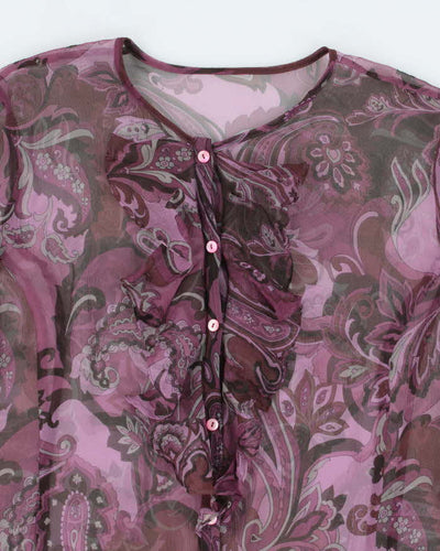 Vintage Y2k 00s Purple Ruffle Mesh Blouse - L