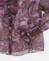 Vintage Y2k 00s Purple Ruffle Mesh Blouse - L