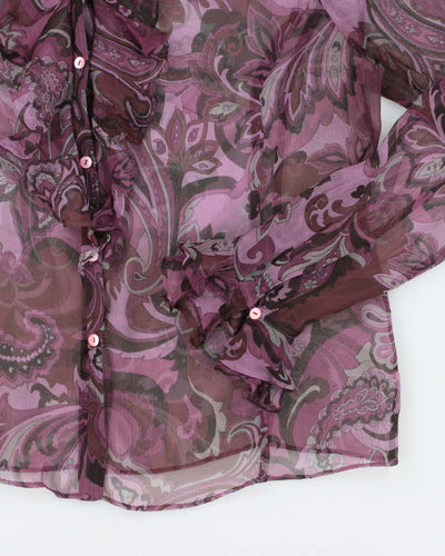 Vintage Y2k 00s Purple Ruffle Mesh Blouse - L