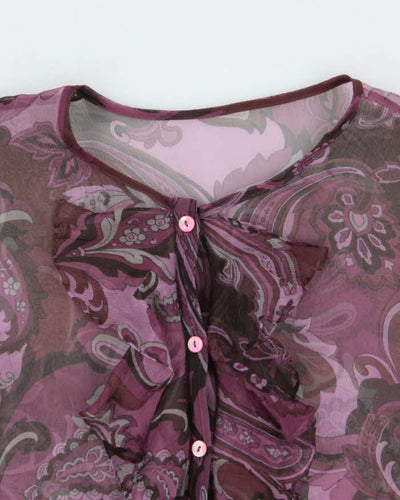 Vintage Y2k 00s Purple Ruffle Mesh Blouse - L