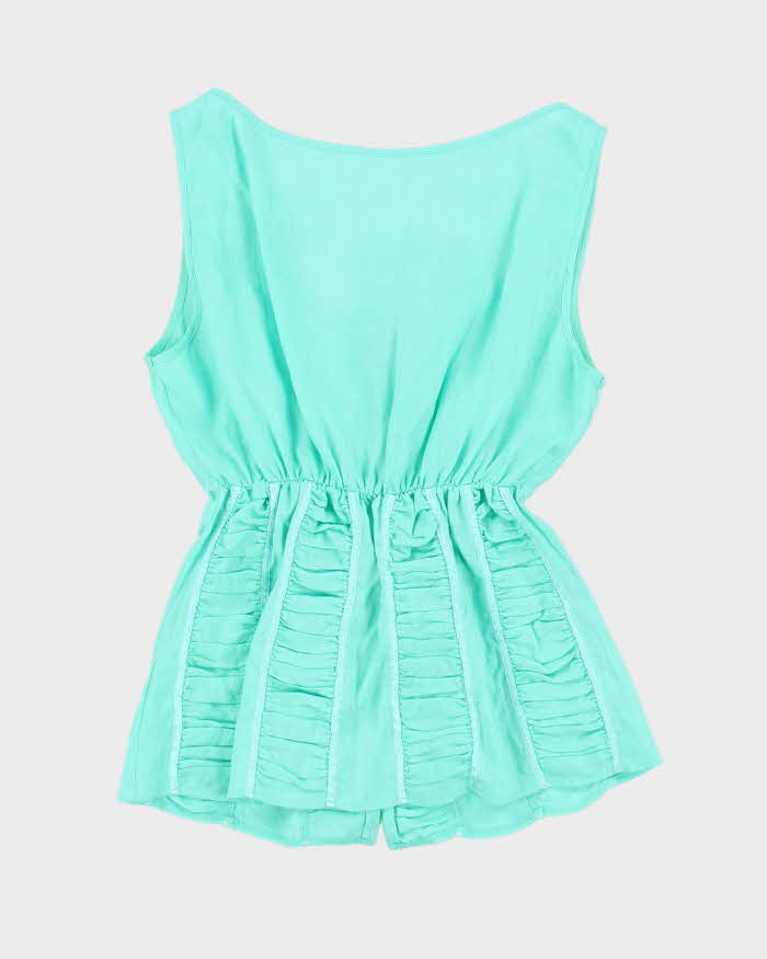 Vintage 00s Blue Linen Ruched Sleeveless Top - M